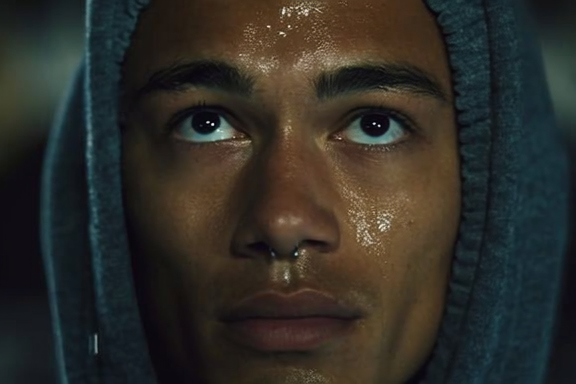 Close-up van een jonge man in hoodie